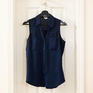 EXPRESS SLIM PORTOFINO Navy Blue Lightweight Sleeveless Button Down Blouse
